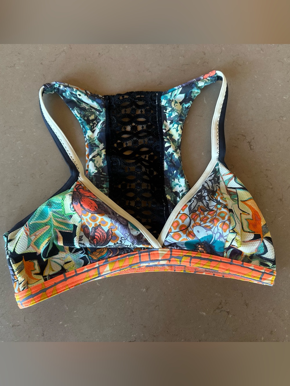 Maaji XL Bikini Reversible Multicolor Crochet Racerback Floral Swimsuit Top Only